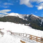 discesa verso il parcheggio di partenza con alle spalle il Monte Rujoch