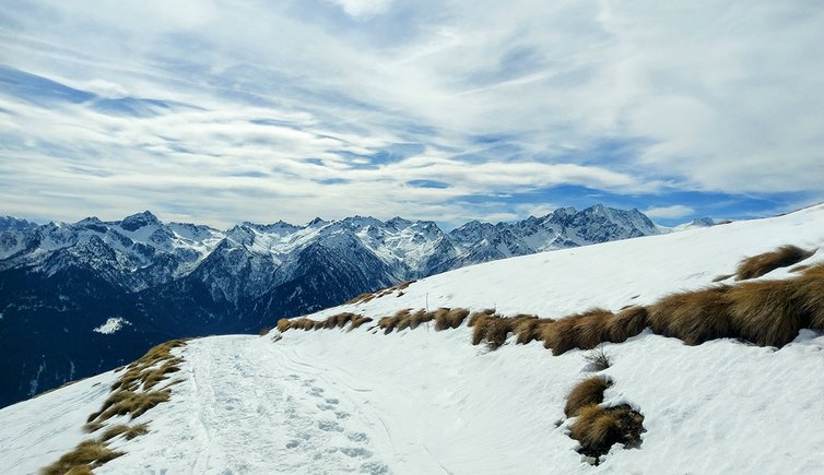 vista della catena della Presanella escursione inverno malga pozze